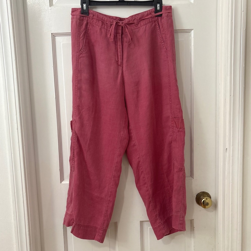 J. Jill Linen Cargo Pants 10 Pink Cropped Wide Leg Boho Coastal